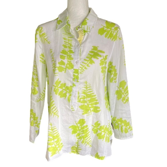 Persifor White & Lime Green Leaf Print Tunic Top Blouse - L - Picture 11 of 11